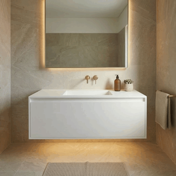 Corian single drawer unit with hidden waste basin